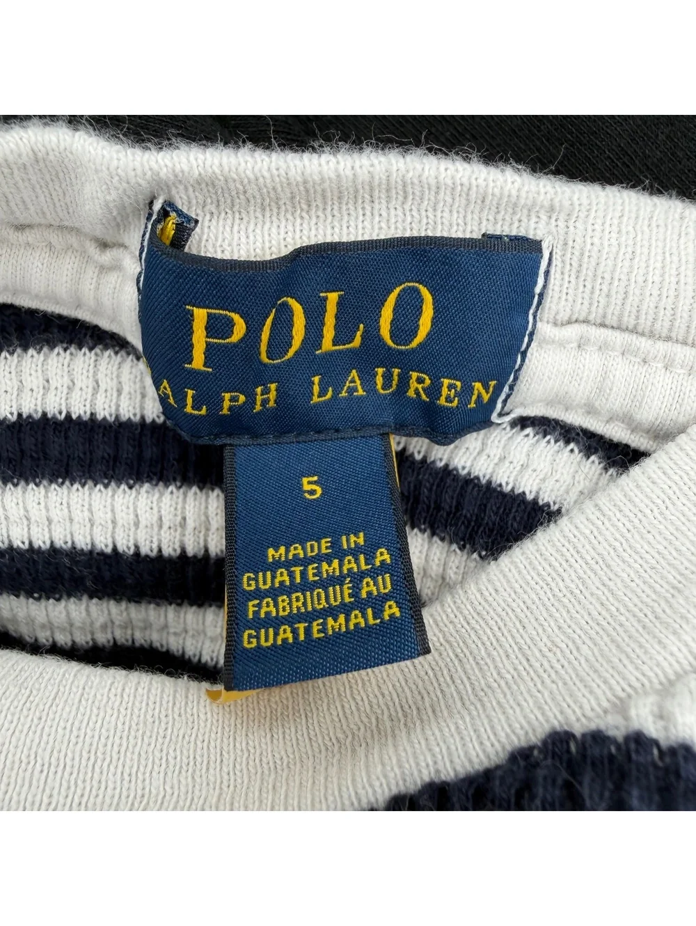Polo Ralph Lauren Long Sleeve Waffle Knit Black White Stripe Shirt Boys Sz 5